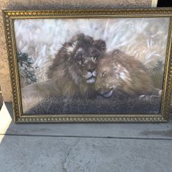 Two Lions “brotherly Love” Framed Art Work