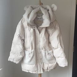 White Puffer Coat with Sherpa Collar