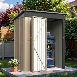5 x 3 FT Metal Outdoor Storage Shed, Brown Waterproof & Weather Resistant Tool House with Lockable Single Door for Backyard Garden Patio St