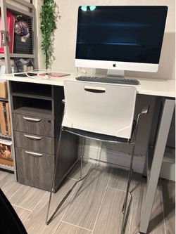 White and grey Tall desk with chair $100