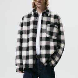New Zara Fleece Plaid Overshirt Shacket Men’s Large - Extra Large 