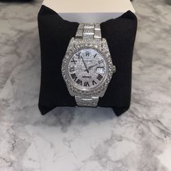 Custom Iced Roman Numeral Date Watch - Diamond Set Luxury