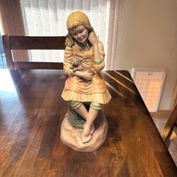 1973 Holland Mold Company Large Figurine - Girl Holding a Sleepy Puppy