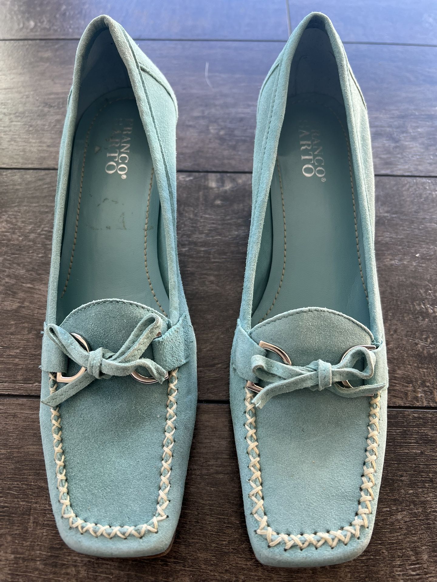 FRANCO SARTO BABY BLUE SUEDE KITTEN HEEL SHOE SIZE 7M