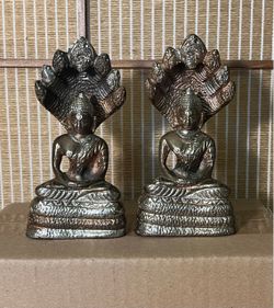 Antique Bronze Naga Buddha Statues Clean Bronze, Seven-Headed Serpent Guardian