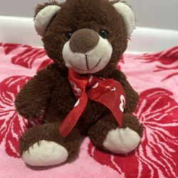 Valentine’s Heart Bow Teddy Bear (Small Brown Plush)