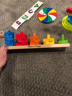 Melissa & Doug Stack and Sort Board - Wooden Educational Toy With 15 Solid Wood Pieces