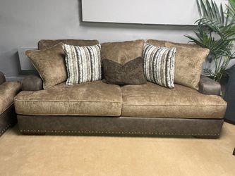 Chocolate Sofa w/ Two Textural Tone Fabric