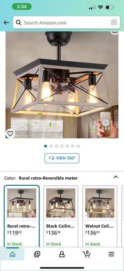 Dalouguan Caged Ceiling Fan with Light, 4-Light Farmhouse Bladeless Ceiling Fan with Lights and Remote, Rustic Ceiling Fan for Living Room Bedroom Kit