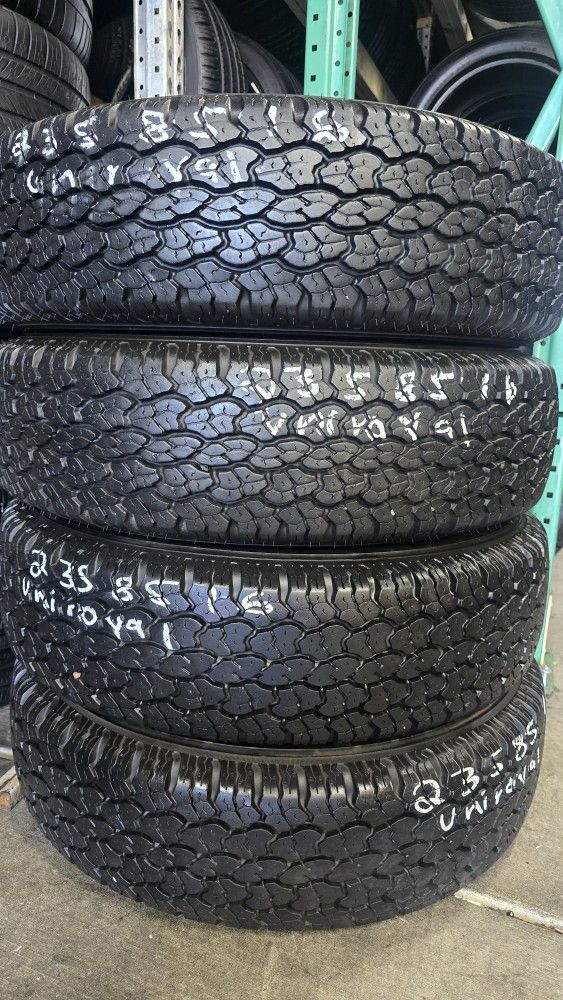 4 USED TIRES 235/85/16 UNIROYAL LAREDO 10PR w/80% Thread All 4 Installed $320 SD 