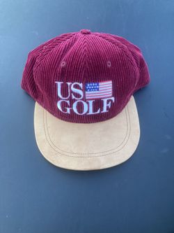 NOS Vintage Imperial Headwear US GOLF corduroy Hat Leather Brim