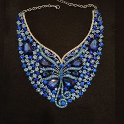 Blue Butterfly Rhinestone Necklace