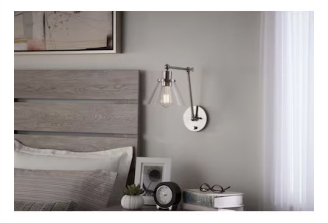 New allen+roth LARMAN 7.5" W 1-Light LED Swing Arm Wall Sconce Brushed Nickel/Glass