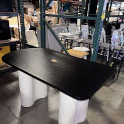 XMAS Sale!! $175 New Assembled Black Dining Table with 2 Black Roman Column Legs (As Is With Details)