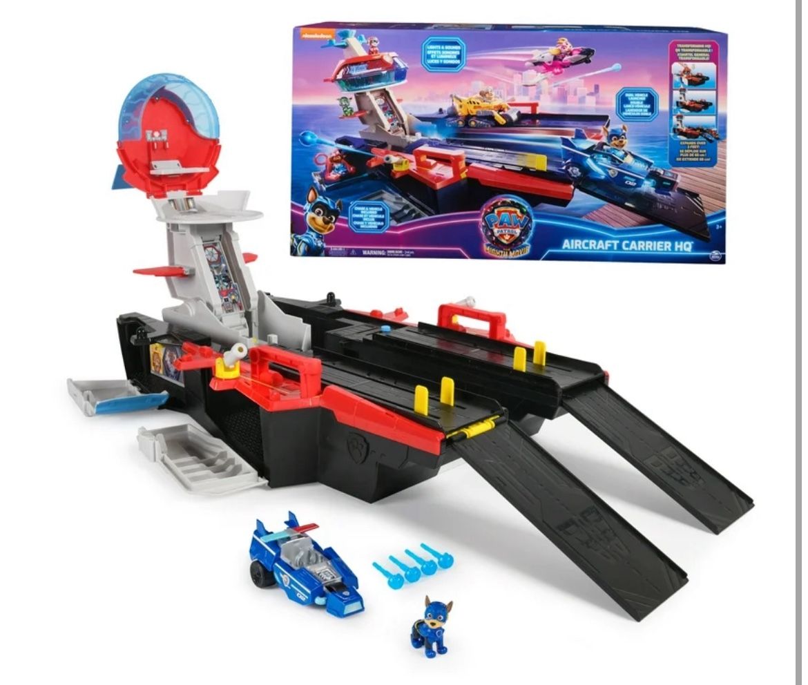 PAW Patrol: The Mighty Movie, Aircraft Carrier HQ, Chase Figure & Police Car