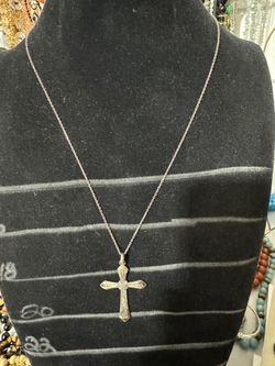 Antique 835 Engraved Cross Pendant & 925 Sterling Silver Chain 18”