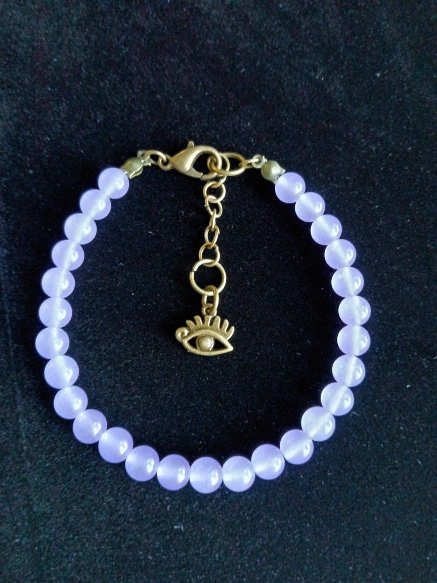 Lavender Jade Crystal Evil Eye Horus Protection Bracelet Handmade by Master Healer Luck Peace