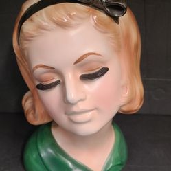 Beautiful Vintage Topline Imports Green Lady Head Vase