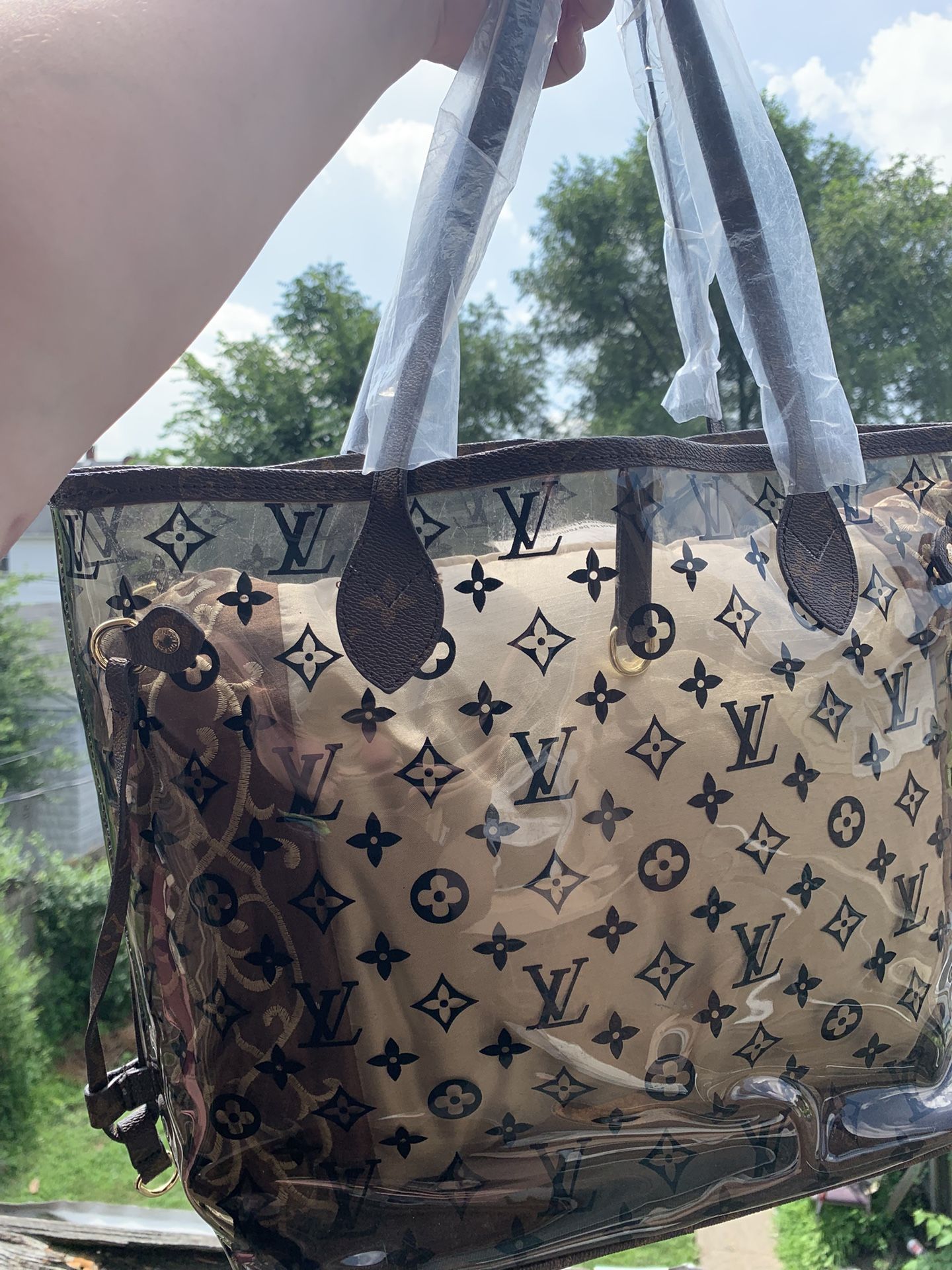 clear brown lv bag