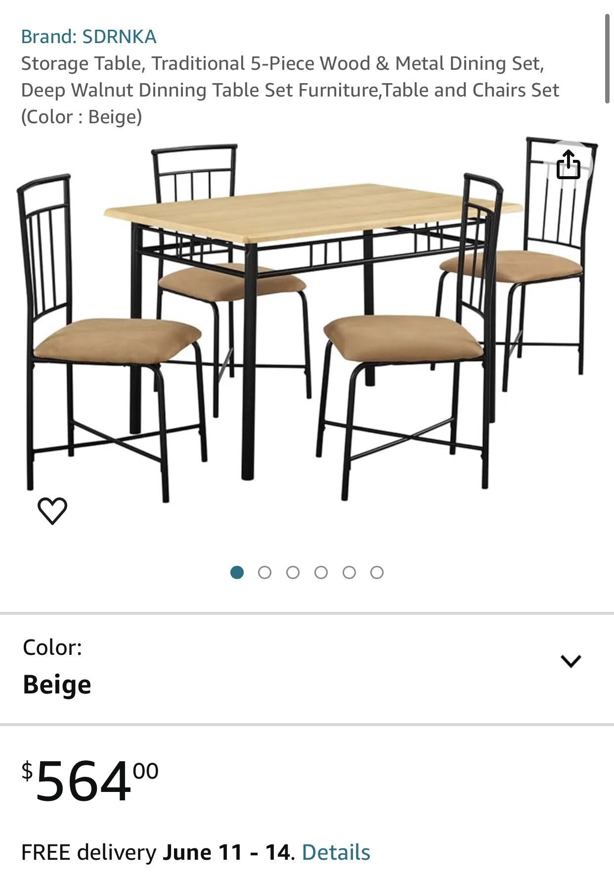 Storage Table, Traditional 5-Piece Wood & Metal Dining Set, Deep Walnut Dinning Table Set Furniture,Table and Chairs Set 