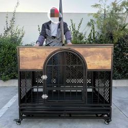 New In Box 42x30x37 Inch Tall Heavy Duty Dog Cage Crate Kennel For Large Pet With Roller Lock Wheels Feeding Door 