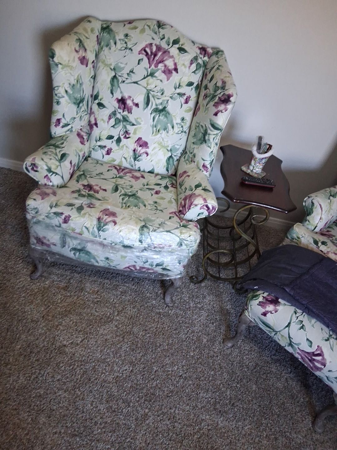 Floral White Chairs (pair With Ottoman)