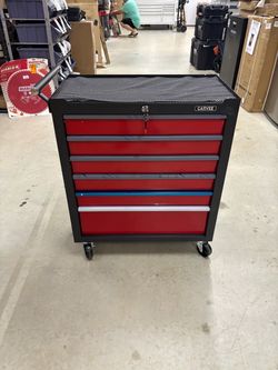 BRAND NEW AND FULLY ASSEMBLED Shop Cfosore 6-Drawer Rolling Tool Chest with Locking Casters, Drawer Liners and Top Compartment, Black and Red