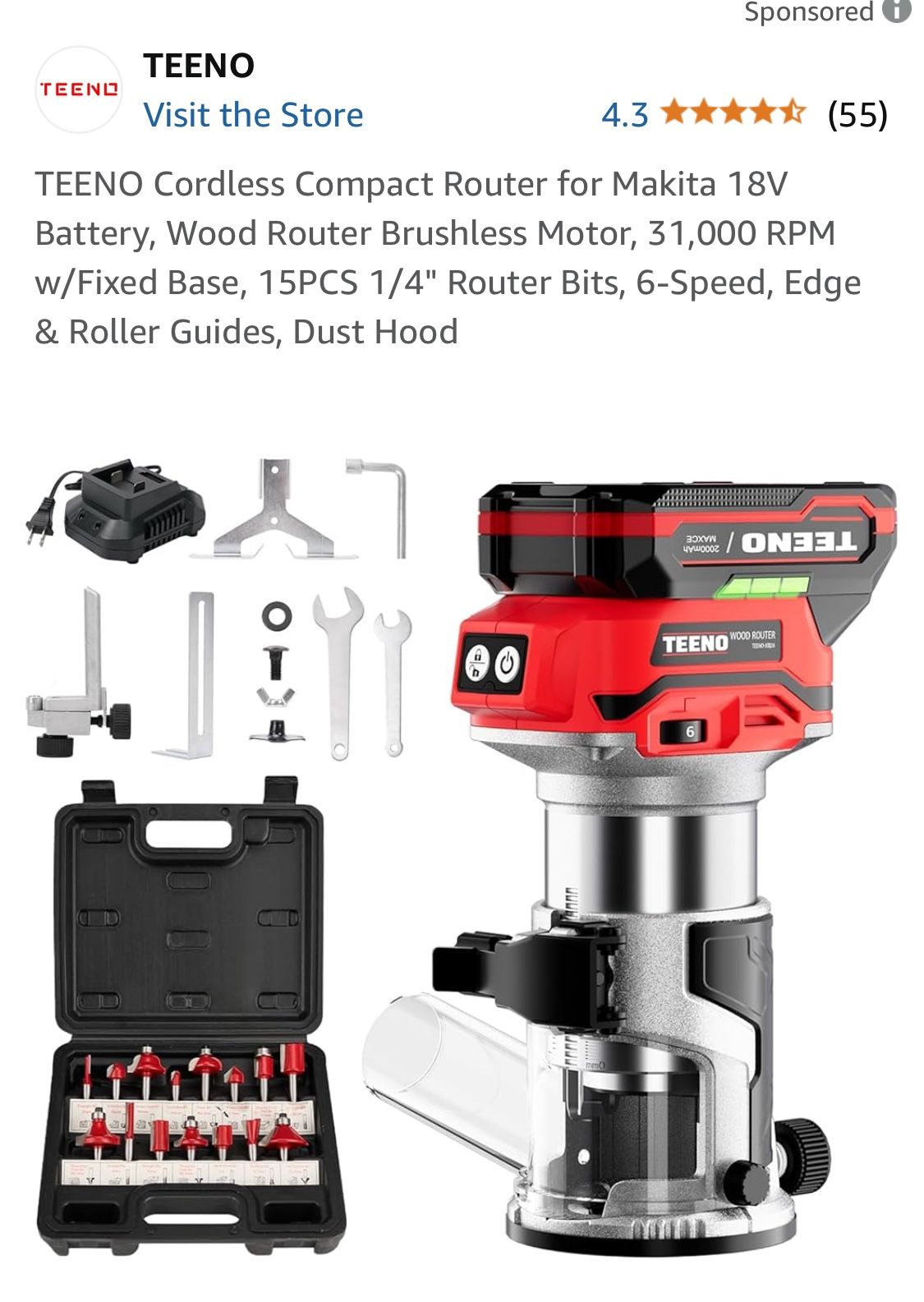 TEENO cordless router(compatible With Makita 18 V Battery)