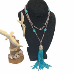 BNWT Silver Turquoise Tassel Necklace 