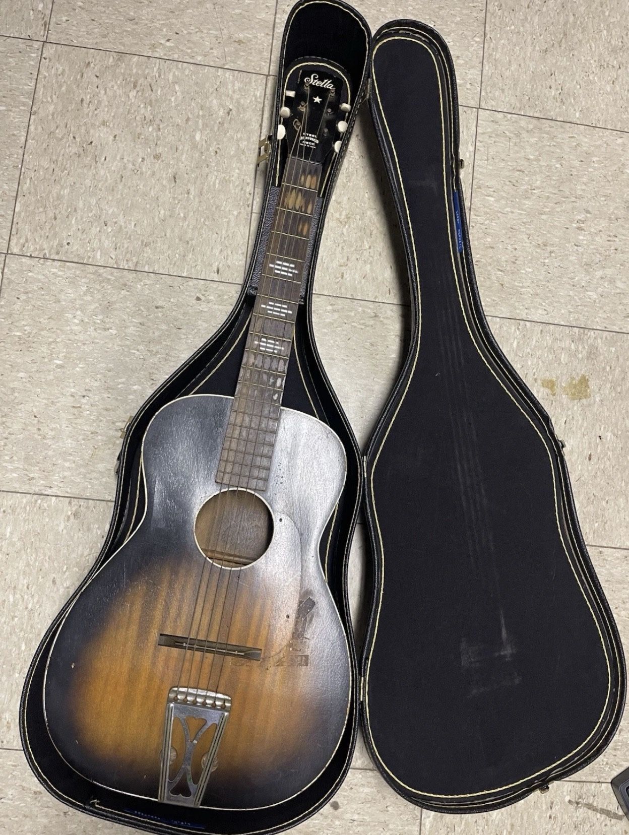 VINTAGE 60's HARMONY STELLA PARLOR ACOUSTIC GUITAR SUNBURST W CASE MADE IN USA