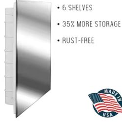 Media 16 in. x 26 in. x 3-1/2 in. Frameless Recessed 1-Door Medicine Cabinet with 6-Shelves and Polished Edge Mirror