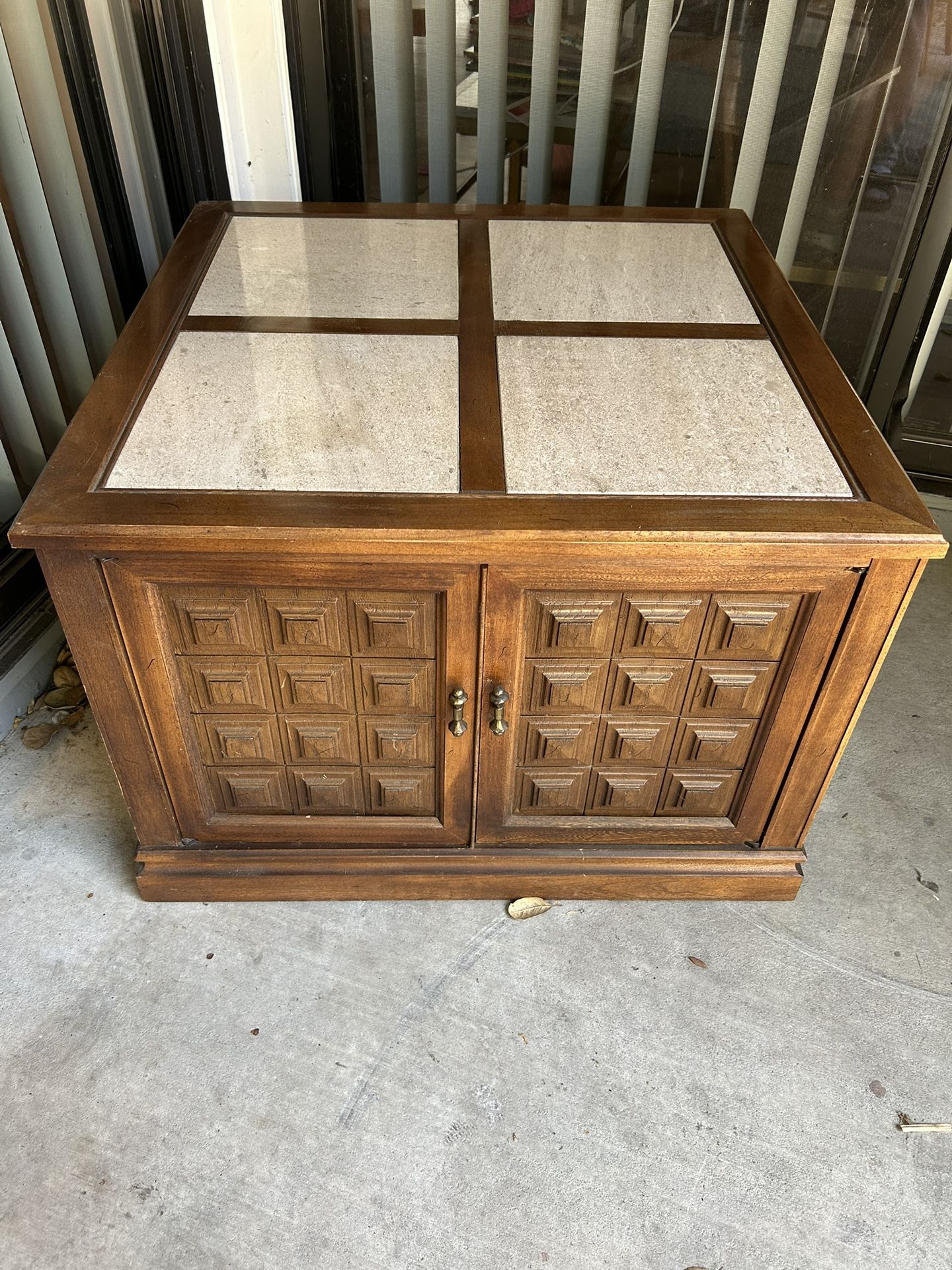 Wooden Marbletop Coffee Table With Storage