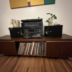 MCM Wood Record / Stereo Cabinet Hutch