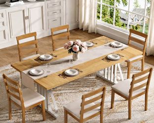 Farmhouse Wood Dining Table Set Metal Legs