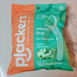 Plackers Micro Line Dental Floss Picks, Fold-Out FlipPick, Tuffloss, Fresh Mint Flavor, 150 Count