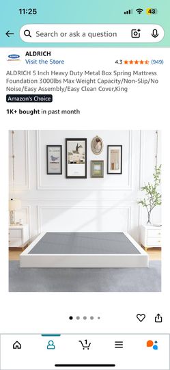 ALDRICH 5 Inch Heavy Duty Metal Box Spring Mattress Foundation 3000lbs Max Weight Capacity/Non-Slip/No Noise/Easy Assembly/Easy Clean Cover,King