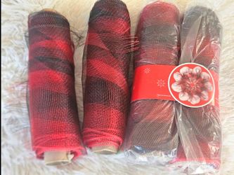 4 Holiday Time Red Black Buffalo Plaid Deco Mesh 10.5in x 18ft Rolls 36Ft