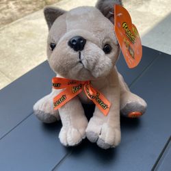 Reese's Galerie Tan Bulldog Orange Bow Dog Plush Stuffed Animal 7" With Tags