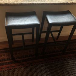 Set Of Leather Bar Height Stools 