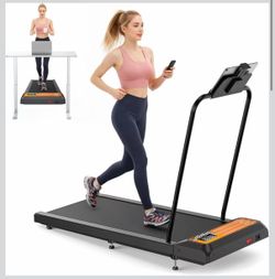 Treadmills for Home Small with 0%-8% Incline and APP Sync, Compact Under Desk Walking Treadmill Pad with Handle Bar Removable, Remote Control and LED 