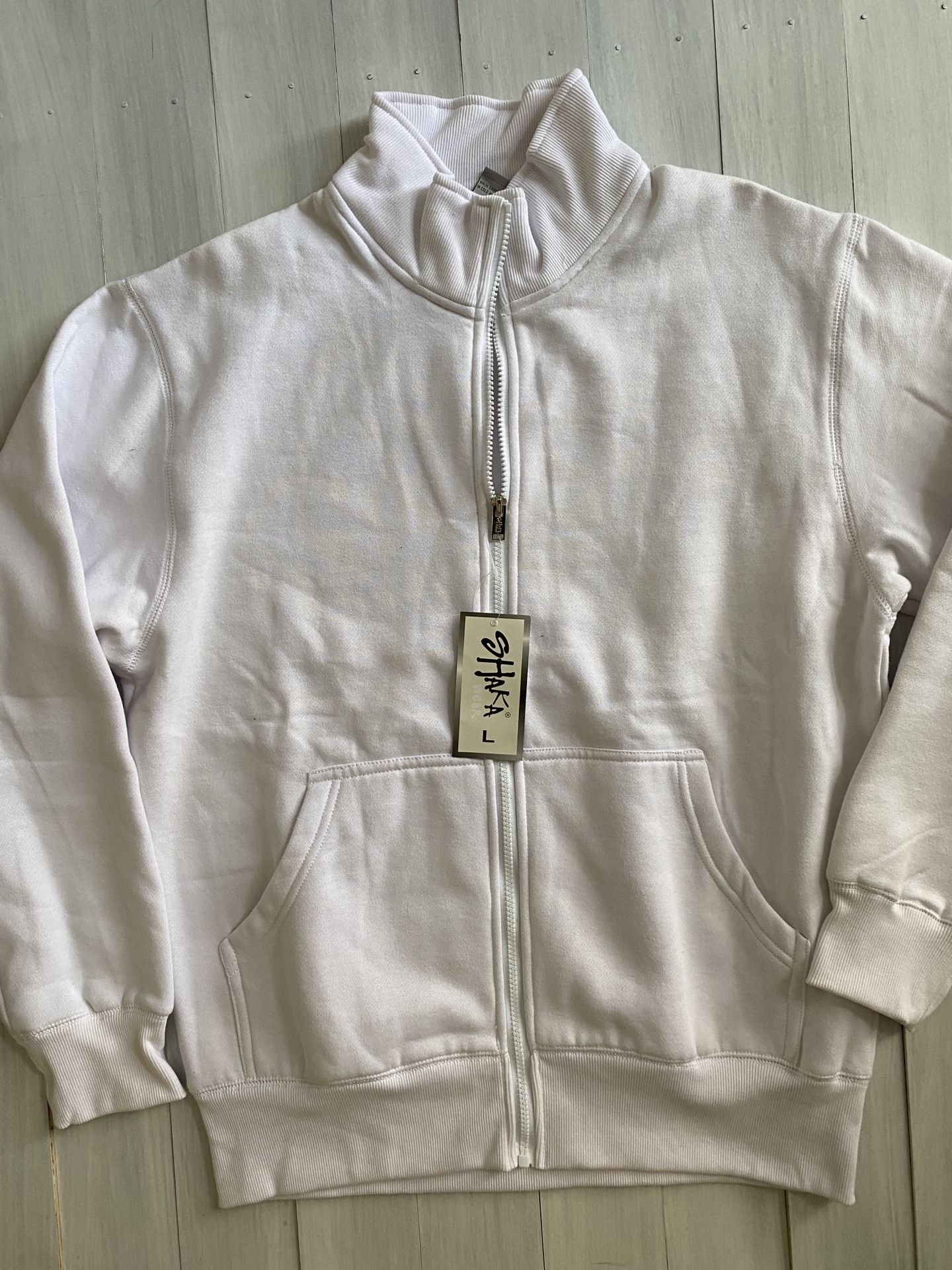 Shaka Brand White Zip Jacket With Hood Size Large