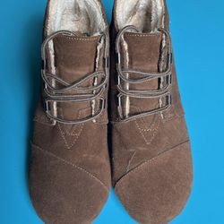 Toms Quilted Wedge Ankle Faux Fur Lined Lace Up Boots shoes W6.5