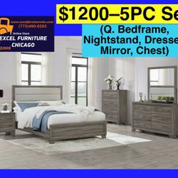 🌺 FREE DELIVERY 🌺Brand New 5PC Queen Size Bedroom Set ( Queen Bed, NS, Dresser, Mirror, Chest) 