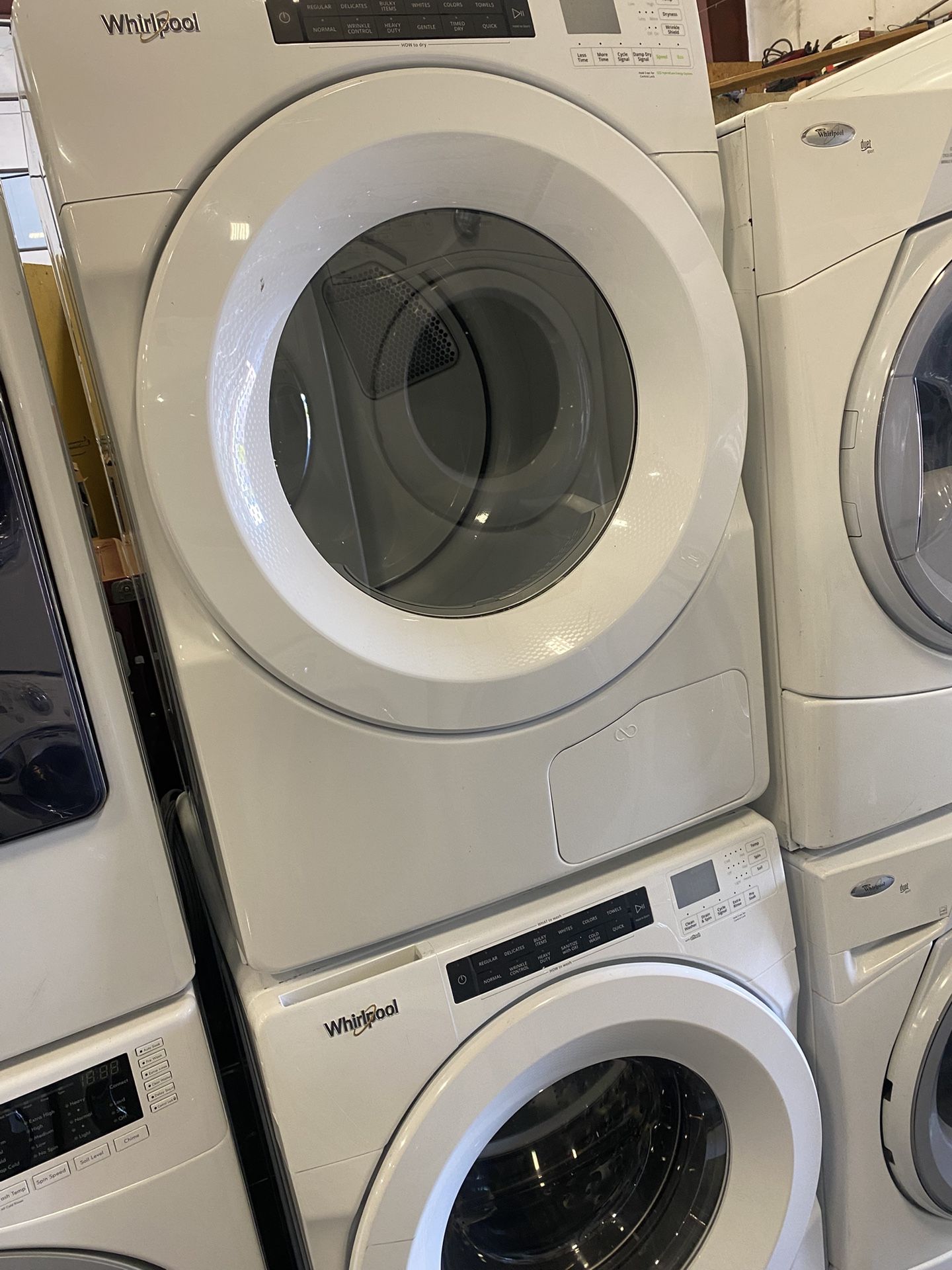 WHIRLPOOL VENTLESS XL NEARLY NEW WASHER & DRYER SET with FREE WARRANTY, ATTACHMENTS, etc.