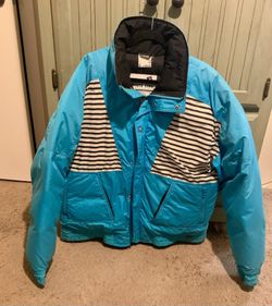 Vintage 1980s White Stag Skiwear Puffer Blue Striped Down Ski Coat Large Mens 