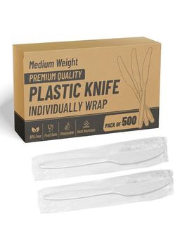 White plastic knives  - individually wrapped (500ct)