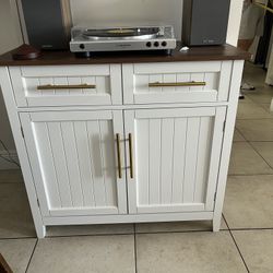 White Shelving Cabinet With Brown Walnut Top