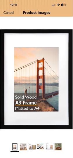 Picture Frame, Black Solid Wood Frame with Acrylic Plexiglass for Pictures A4 with Mat or A3 without Mat, Wall Display Poster Frame 1 Pack
