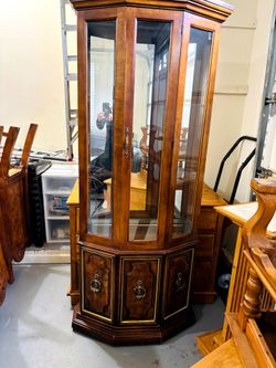 Vintage Wood Curio Display Cabinet – Walnut Finish