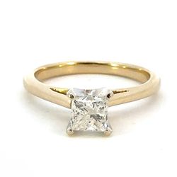 Woman’s Ladies 14k Two Toned White Yellow Gold Princess Cut Diamond Solitaire Engagement Ring .88CTW Size 7 GP3094184